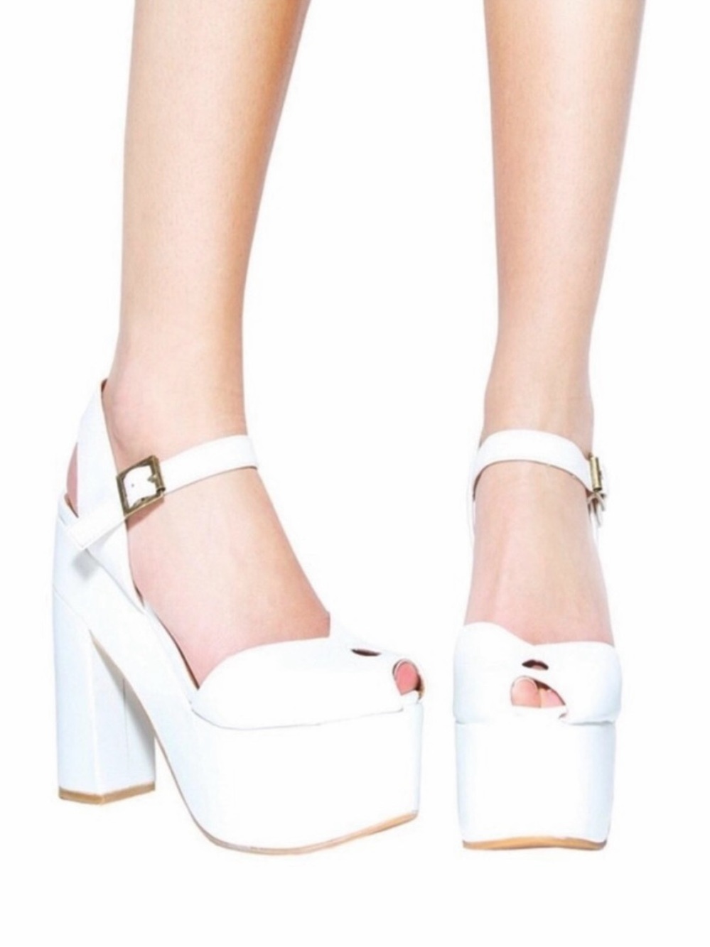 Jeffrey Campbell Wildfox Leather White Platform Peep-Toe Ankle-Strap heels